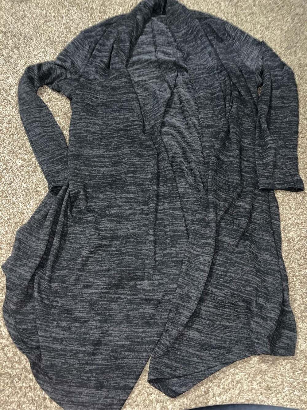 Tacera Marled Charcoal Grey Open Front Draped Duster Cardigan